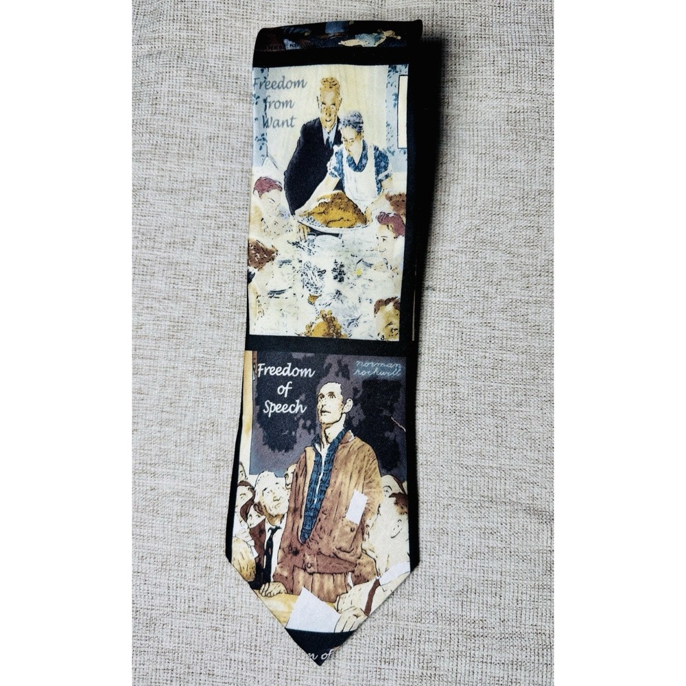 Norman Rockwell Neck Tie 100% Silk Saturday Evening Post Four Freedoms (B7)